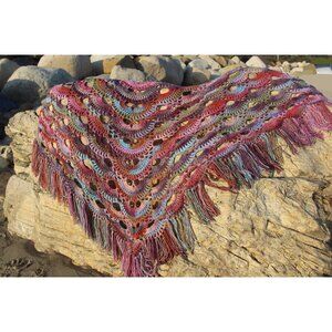 Handmade Oversized Crochet Shawl Wrap with Tassels Malibu Beach Boho Zuma Beach